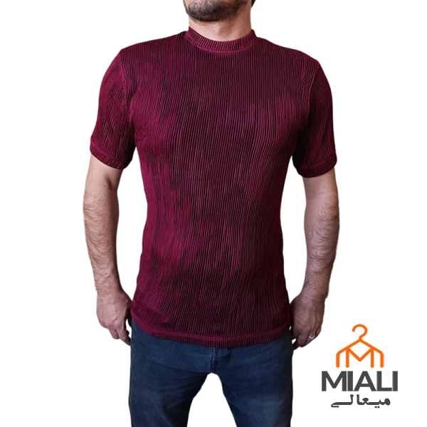 تیشرت سوپر پنبه برجسته زرشکی