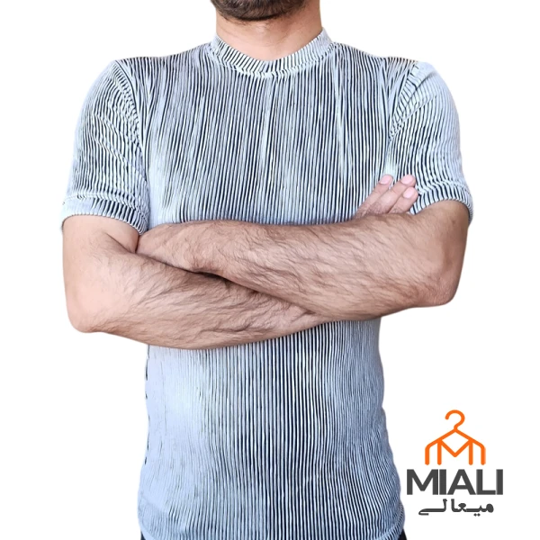 تیشرت سوپر پنبه برجسته طوسی مردانه