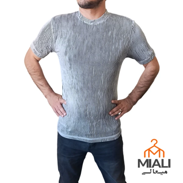 تیشرت سوپر پنبه برجسته طوسی